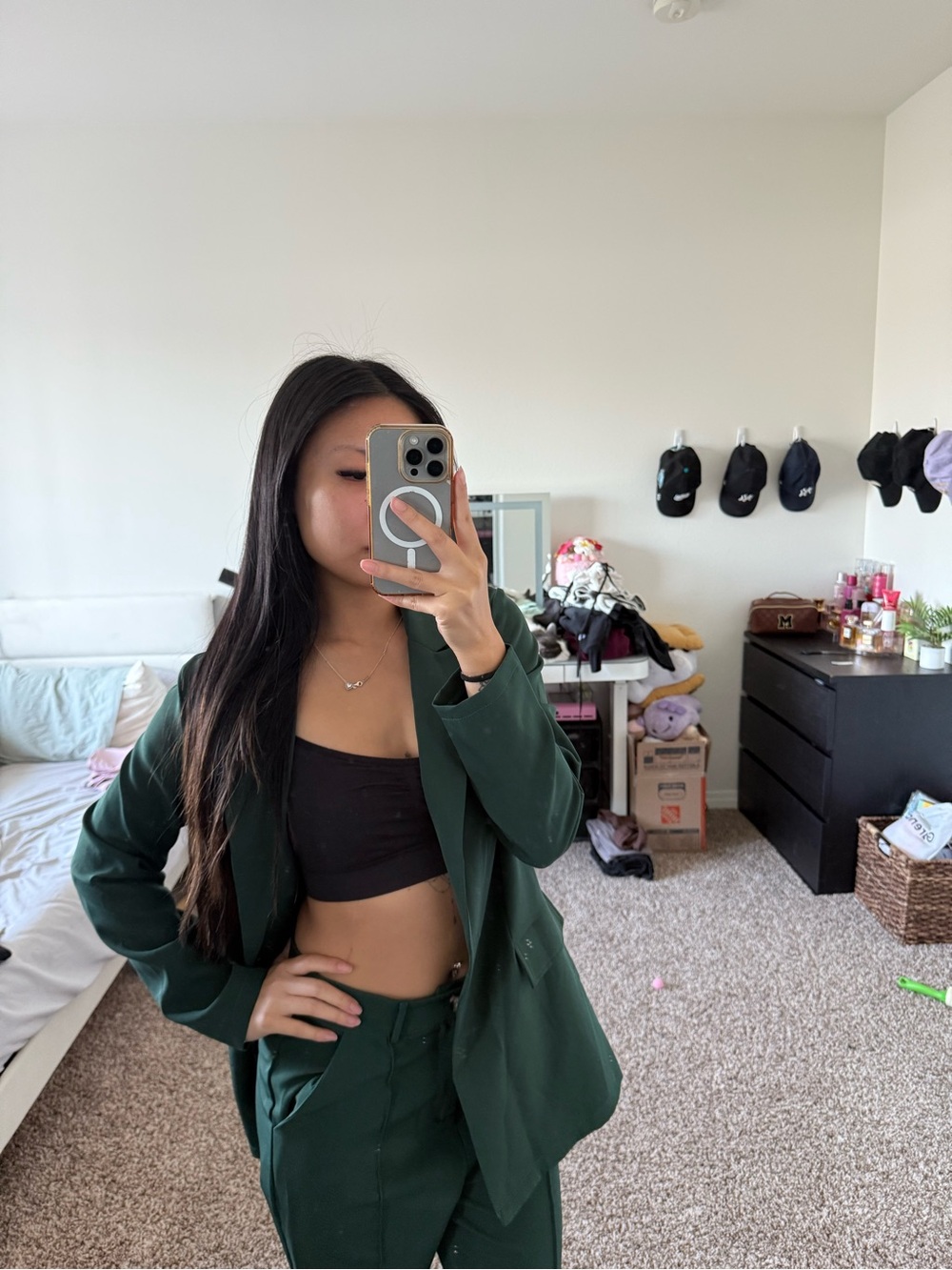 Dark green work suit set